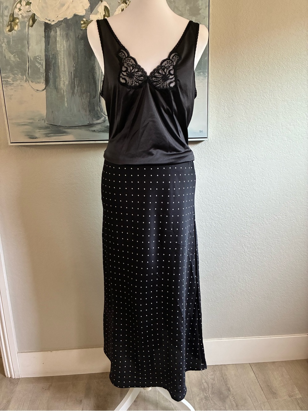 Ann Taylor Loft Black Polka Dot Maxi Skirt Size Medium